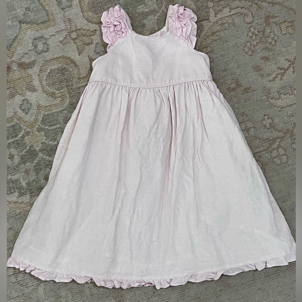 Light Pink Linen Sleeveless Dress with Ruffle Straps, 3T, EUC